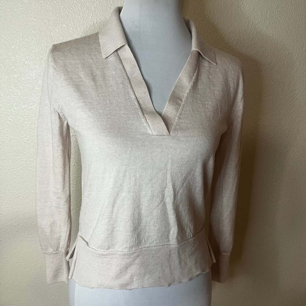 J.CREW Collared Merino Wool Sweater Lightweight WOMENS XS BF040 Light cream
